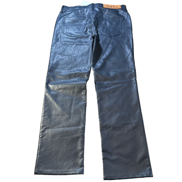 Sefr Sako Straight Leg Faux Leather Trousers Deep Blue Waist 32(34) - Picture 4 of 12